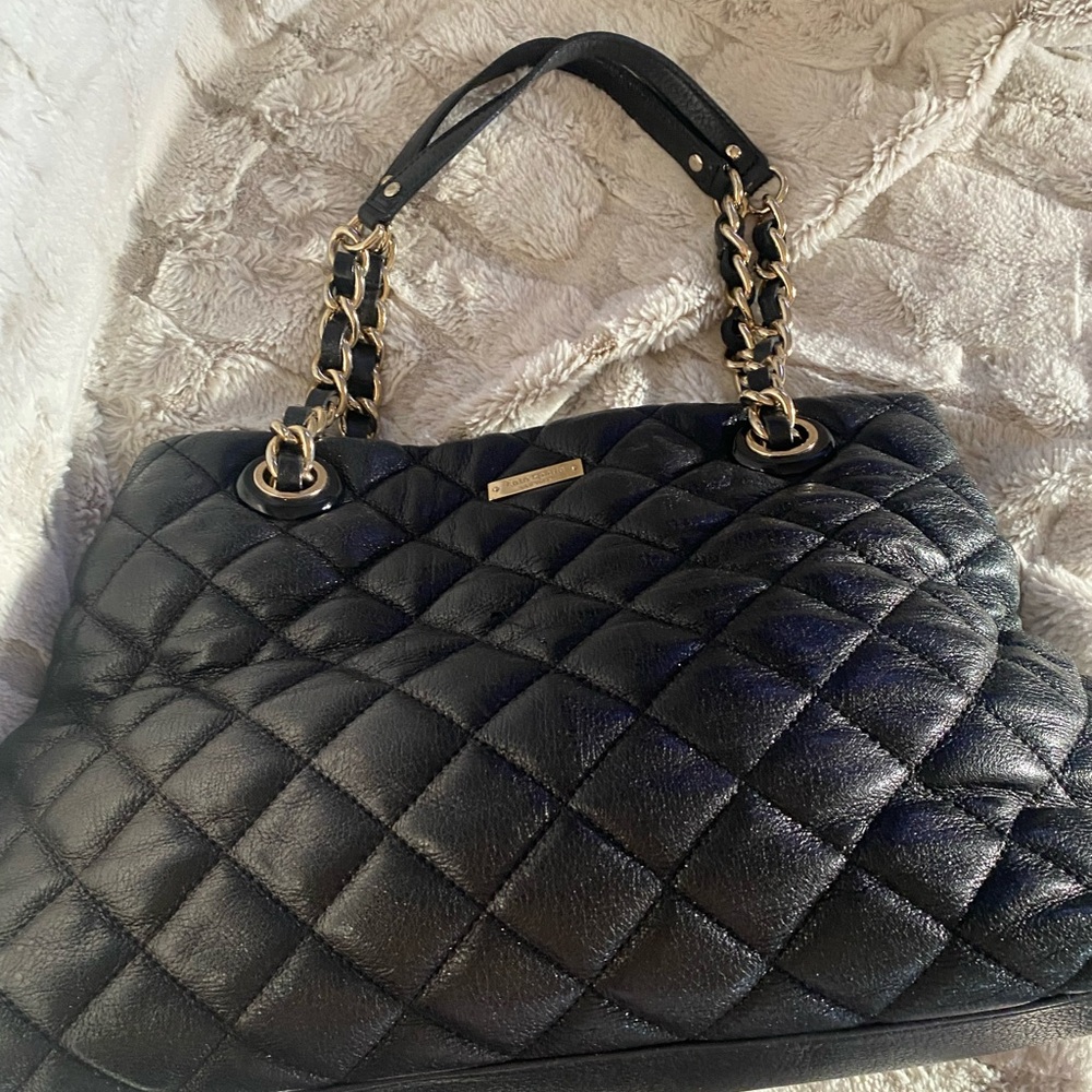 Kate Spade Quilted Black Shoulder Bag with Gold Accents